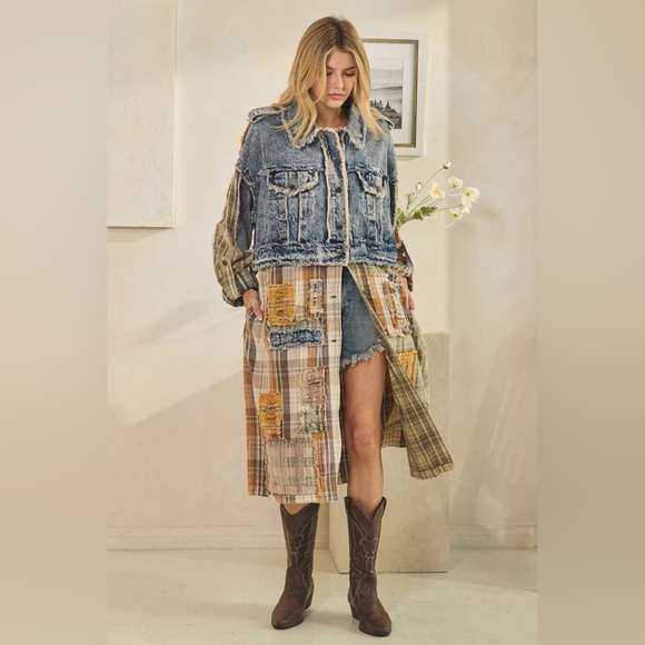 Oli & Hali The Rodeo Poet Jacket | Denim Patchwork Longline Shirt Coat - Picture 7 of 12